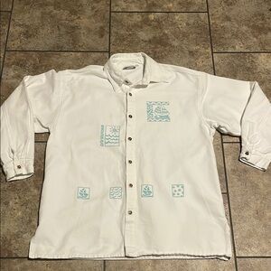 by Taylor 100% American Original Vintage White Button-Up Nautical Print Shirt